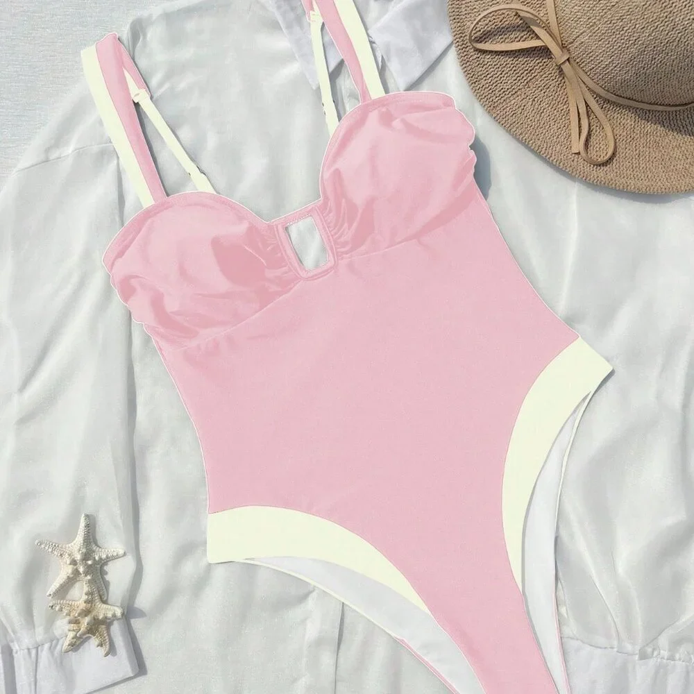 Pink Sexy Women's Spaghetti Strap One-Piece Swimsuit